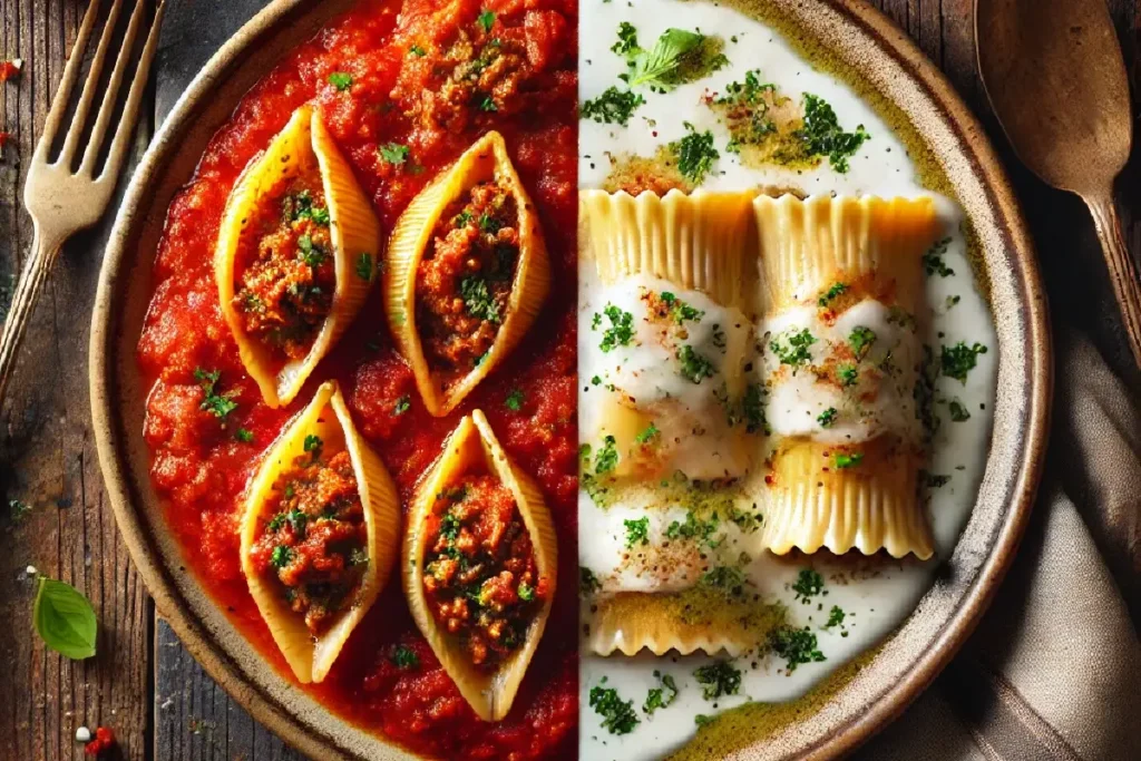 difference between stuffed shells and manicotti