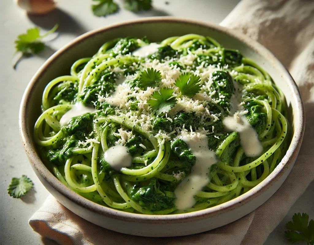 green spaghetti made of